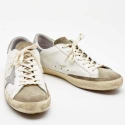 Pre Owned Golden Goose White/Grey Suede Superstar Low Top Sneakers Size 44