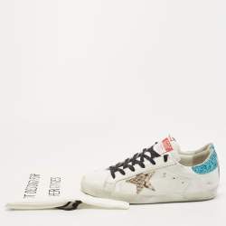 Pre Owned Golden Goose White Leather and Glitter Low Top Sneakers Size 42