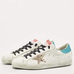 Pre Owned Golden Goose White Leather and Glitter Low Top Sneakers Size 42