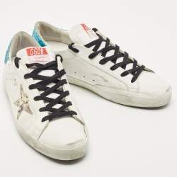 Pre Owned Golden Goose White Leather and Glitter Low Top Sneakers Size 42