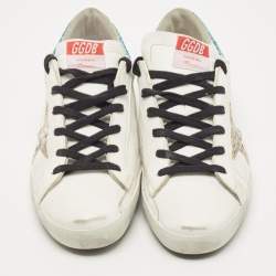 Pre Owned Golden Goose White Leather and Glitter Low Top Sneakers Size 42