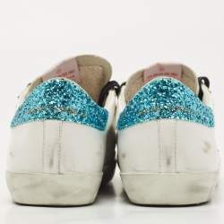 Pre Owned Golden Goose White Leather and Glitter Low Top Sneakers Size 42