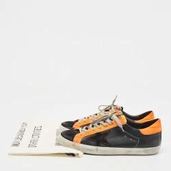 Golden Goose Neon Orange/Black Leather and Suede Superstar Low Top Sneakers Size 43