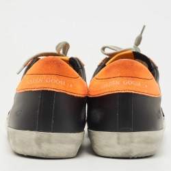 Golden Goose Neon Orange/Black Leather and Suede Superstar Low Top Sneakers Size 43