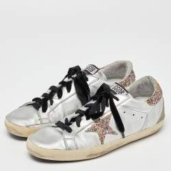 Golden Goose Silver Leather Rainbow Superstar Sneakers Size 42