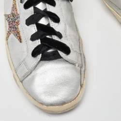 Golden Goose Silver Leather Rainbow Superstar Sneakers Size 42