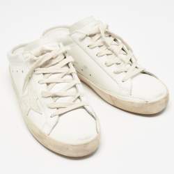 Pre Owned Golden Goose White Leather and Croc Embossed Superstar Sneaker Mules Size 39