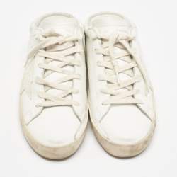 Pre Owned Golden Goose White Leather and Croc Embossed Superstar Sneaker Mules Size 39