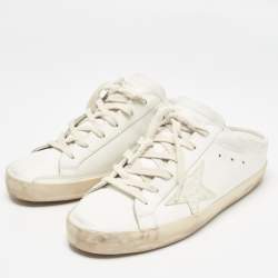 Pre Owned Golden Goose White Leather and Croc Embossed Superstar Sneaker Mules Size 39