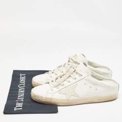 Pre Owned Golden Goose White Leather and Croc Embossed Superstar Sneaker Mules Size 39
