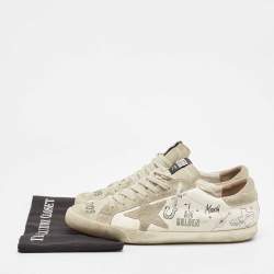 Pre Owned Golden Goose White/Grey Leather and Suede Superstar Sneakers Size 43