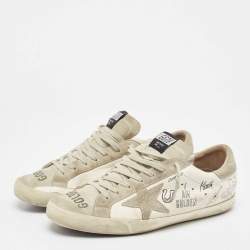 Pre Owned Golden Goose White/Grey Leather and Suede Superstar Sneakers Size 43