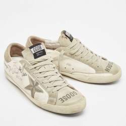 Pre Owned Golden Goose White/Grey Leather and Suede Superstar Sneakers Size 43