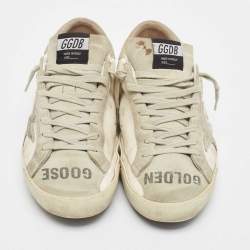 Pre Owned Golden Goose White/Grey Leather and Suede Superstar Sneakers Size 43