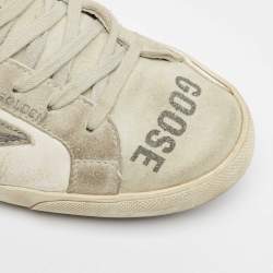 Pre Owned Golden Goose White/Grey Leather and Suede Superstar Sneakers Size 43