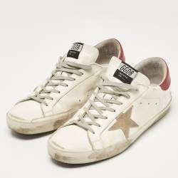 Pre Owned Golden Goose White Leather Super Star Lace Up Sneakers Size 46