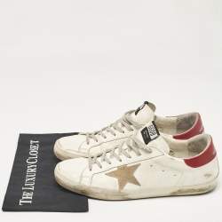 Pre Owned Golden Goose White Leather Super Star Lace Up Sneakers Size 46