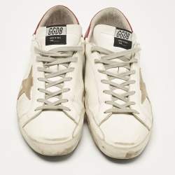 Pre Owned Golden Goose White Leather Super Star Lace Up Sneakers Size 46