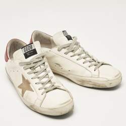 Pre Owned Golden Goose White Leather Super Star Lace Up Sneakers Size 46