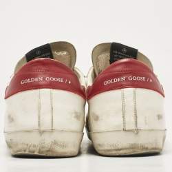 Pre Owned Golden Goose White Leather Super Star Lace Up Sneakers Size 46