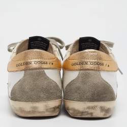 Pre Owned Golden Goose White/Gold Leather and Suede Superstar Low Top Sneakers Size 40