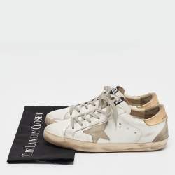 Pre Owned Golden Goose White/Gold Leather and Suede Superstar Low Top Sneakers Size 40