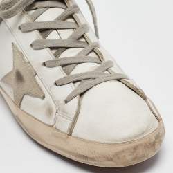 Pre Owned Golden Goose White/Gold Leather and Suede Superstar Low Top Sneakers Size 40