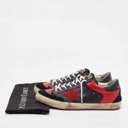 Pre Owned Golden Goose Black/Red Leather Superstar Low Top Sneakers Size 43