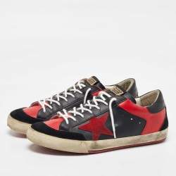 Pre Owned Golden Goose Black/Red Leather Superstar Low Top Sneakers Size 43