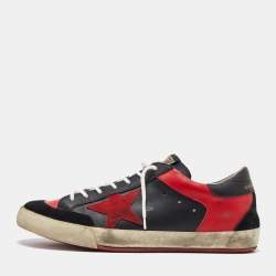 Pre Owned Golden Goose Black/Red Leather Superstar Low Top Sneakers Size 43