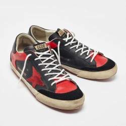 Pre Owned Golden Goose Black/Red Leather Superstar Low Top Sneakers Size 43
