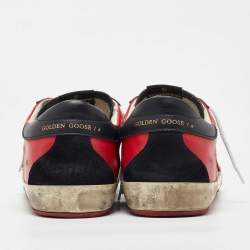 Pre Owned Golden Goose Black/Red Leather Superstar Low Top Sneakers Size 43