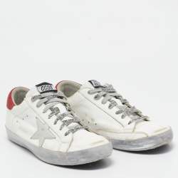 Pre Owned Golden Goose White Leather Superstar Lace Up Sneakers Size 43