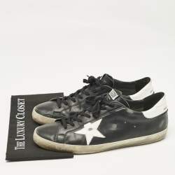 Pre Owned Golden Goose Black/White Leather Superstar Low Top Sneakers Size 46