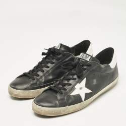 Pre Owned Golden Goose Black/White Leather Superstar Low Top Sneakers Size 46