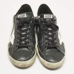 Pre Owned Golden Goose Black/White Leather Superstar Low Top Sneakers Size 46
