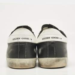 Pre Owned Golden Goose Black/White Leather Superstar Low Top Sneakers Size 46