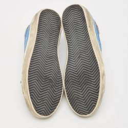 Pre Owned Golden Goose Blue Canvas and Calf Hair Dream Lace Up Sneakers Size 40