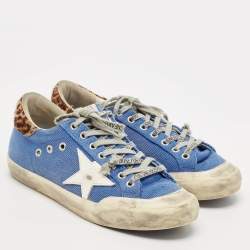 Pre Owned Golden Goose Blue Canvas and Calf Hair Dream Lace Up Sneakers Size 40