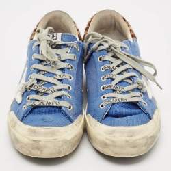 Pre Owned Golden Goose Blue Canvas and Calf Hair Dream Lace Up Sneakers Size 40