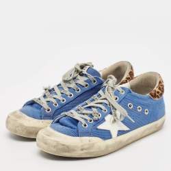 Pre Owned Golden Goose Blue Canvas and Calf Hair Dream Lace Up Sneakers Size 40