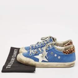 Pre Owned Golden Goose Blue Canvas and Calf Hair Dream Lace Up Sneakers Size 40