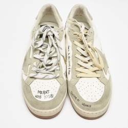 Pre Owned Golden Goose Grey/White Leather and Suede Ballstar Lace Up Sneakers Size 43