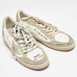 Pre Owned Golden Goose Grey/White Leather and Suede Ballstar Lace Up Sneakers Size 43
