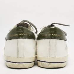 Golden Goose White/Green Leather and Suede Super Star Sneakers Size 43