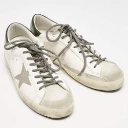 Golden Goose White/Green Leather and Suede Super Star Sneakers Size 43