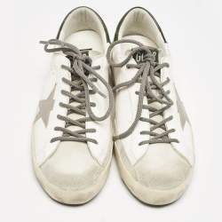 Golden Goose White/Green Leather and Suede Super Star Sneakers Size 43