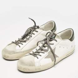 Golden Goose White/Green Leather and Suede Super Star Sneakers Size 43
