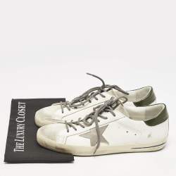 Golden Goose White/Green Leather and Suede Super Star Sneakers Size 43