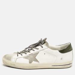 Golden Goose White/Green Leather and Suede Super Star Sneakers Size 43
